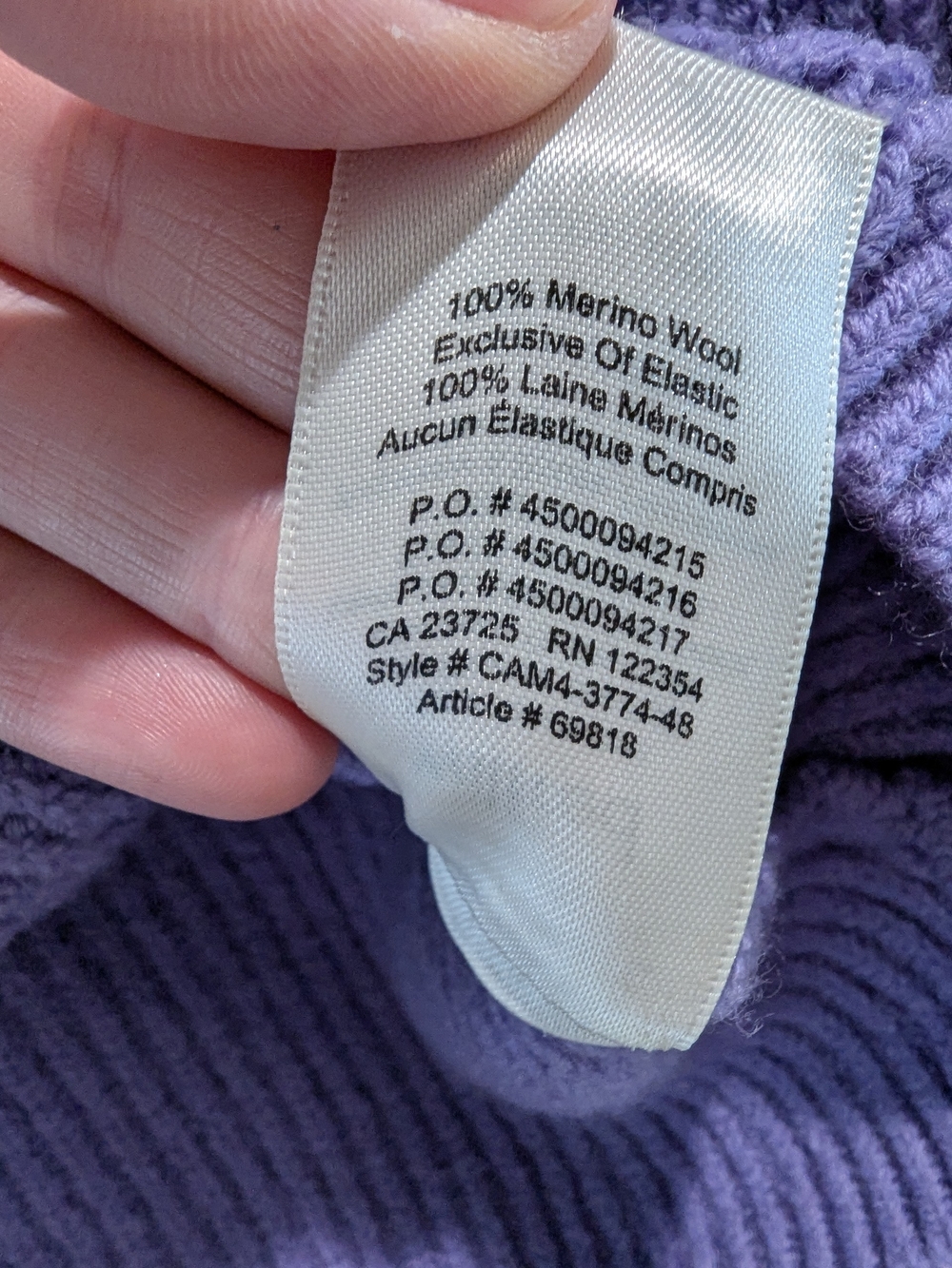 Wilfred Aritzia Merino Wool Sweater Purple Ribbed V-Neck Cropped 3/4 Sleeve - Picture 7 of 7